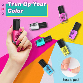 Amagoing colorful polish bottles displayed to show vibrant kid-safe shades