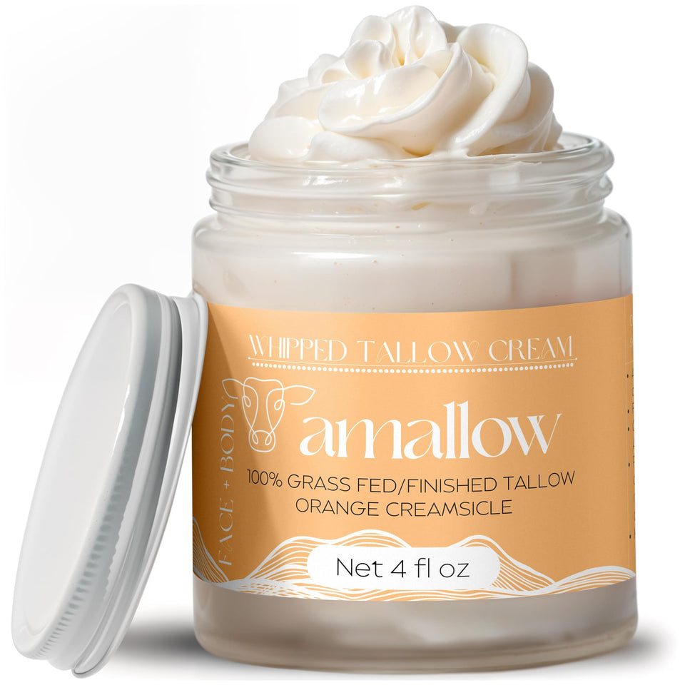 Amallow jar front view showing Orange Creamsicle label and nourishing promise