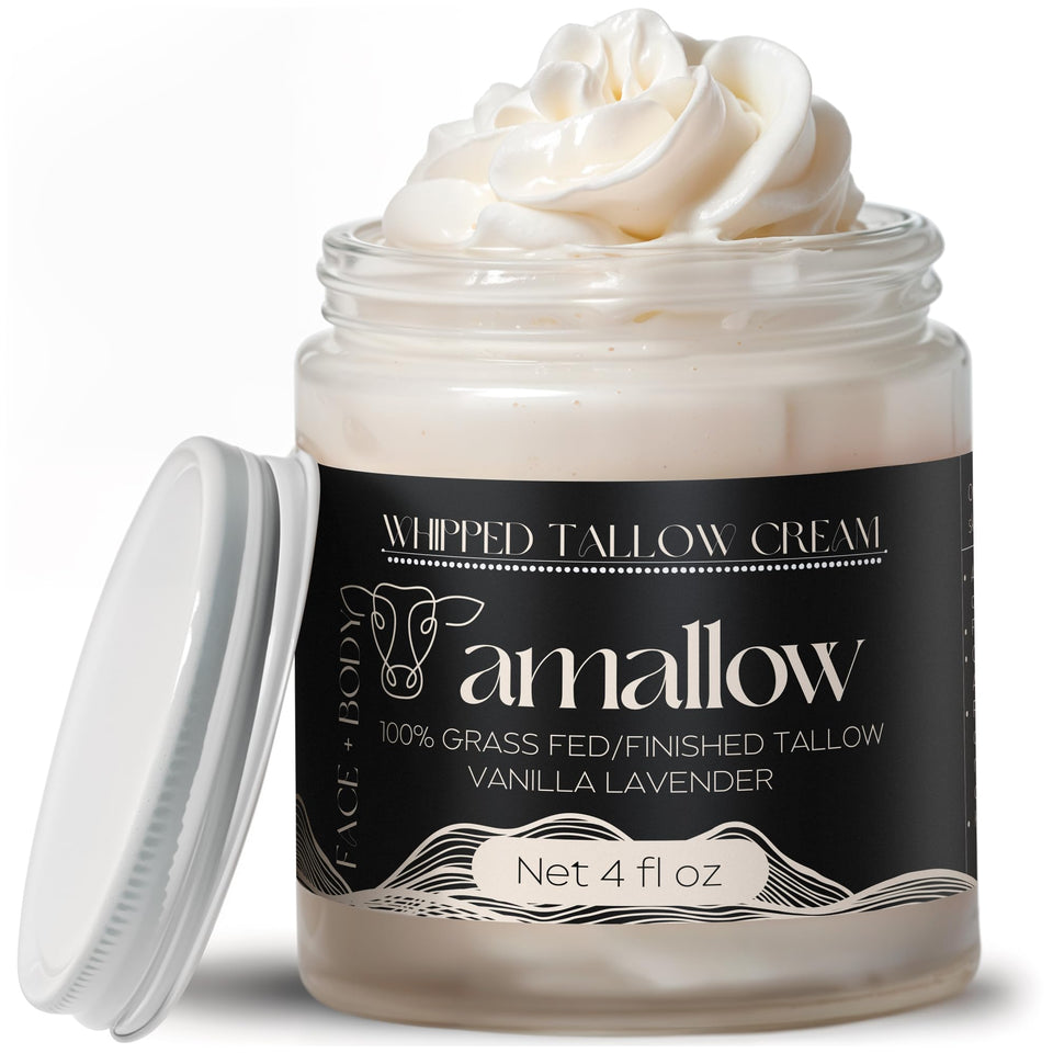 Amallow jar front view showing vanilla lavender label and calming scent benefits