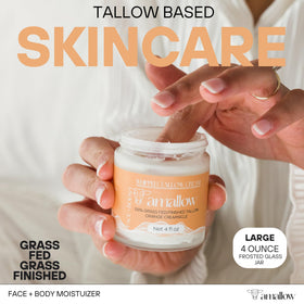 Open jar revealing whipped tallow texture from Amallow for easy spreadability