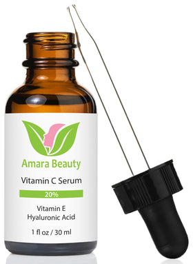 Amara Beauty front packaging showing 1 fl. oz. bottle and label benefits