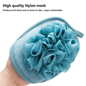 Amariver pouf producing rich lather with soap for efficient cleansing
