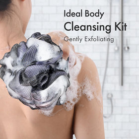 AmazerBath loofah held in hand demonstrating 60g portable size and comfortable grip