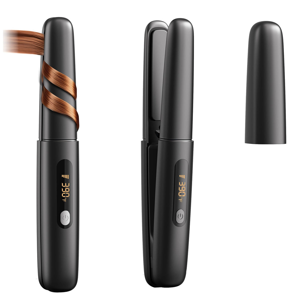 Amazebra front view of cordless styler showing compact design and portability benefit