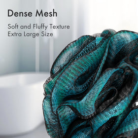 AmazerBath close-up of dense charcoal mesh texture showcasing richer lather benefit