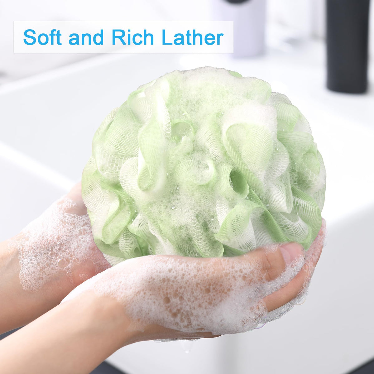 AmazerBath close-up of dense PE mesh texture emphasizing rich lather creation benefit