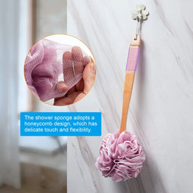 AmazerBath handheld sponge included with set showing convenient daily use