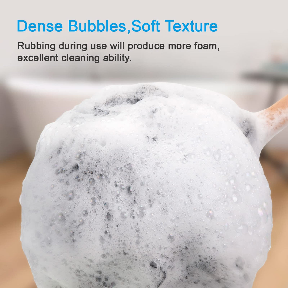 AmazerBath in-use back scrubbing shot showing extended reach and easier washing benefit