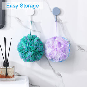 AmazerBath loofahs styled in bathroom setting showcasing coordinated colors and decor