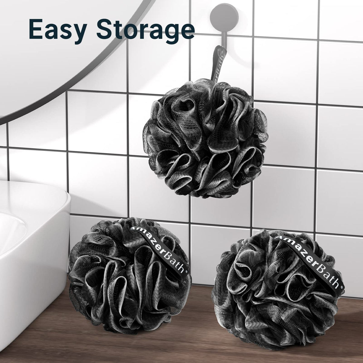 AmazerBath loofah in bathroom lifestyle setting showing everyday use