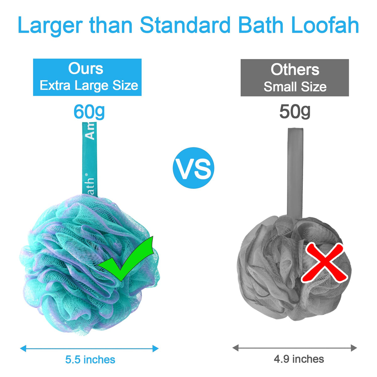 AmazerBath loofah complete four-color set laid flat for color-coding advantage