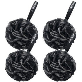AmazerBath front view of black loofah showcasing size and design benefits