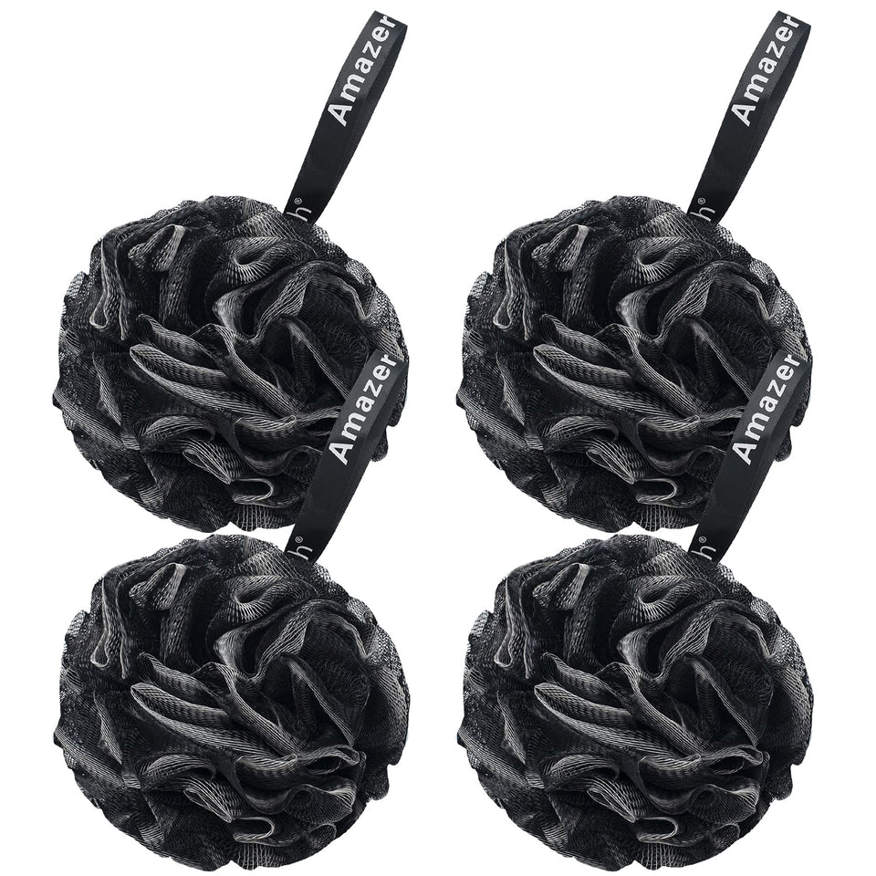 AmazerBath front view of black loofah showcasing size and design benefits