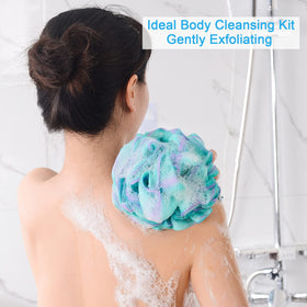 AmazerBath loofah hanging ribbon detail for quick drying and neat storage