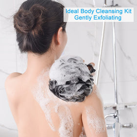 AmazerBath loofah held in hand showing scale and easy grip benefit
