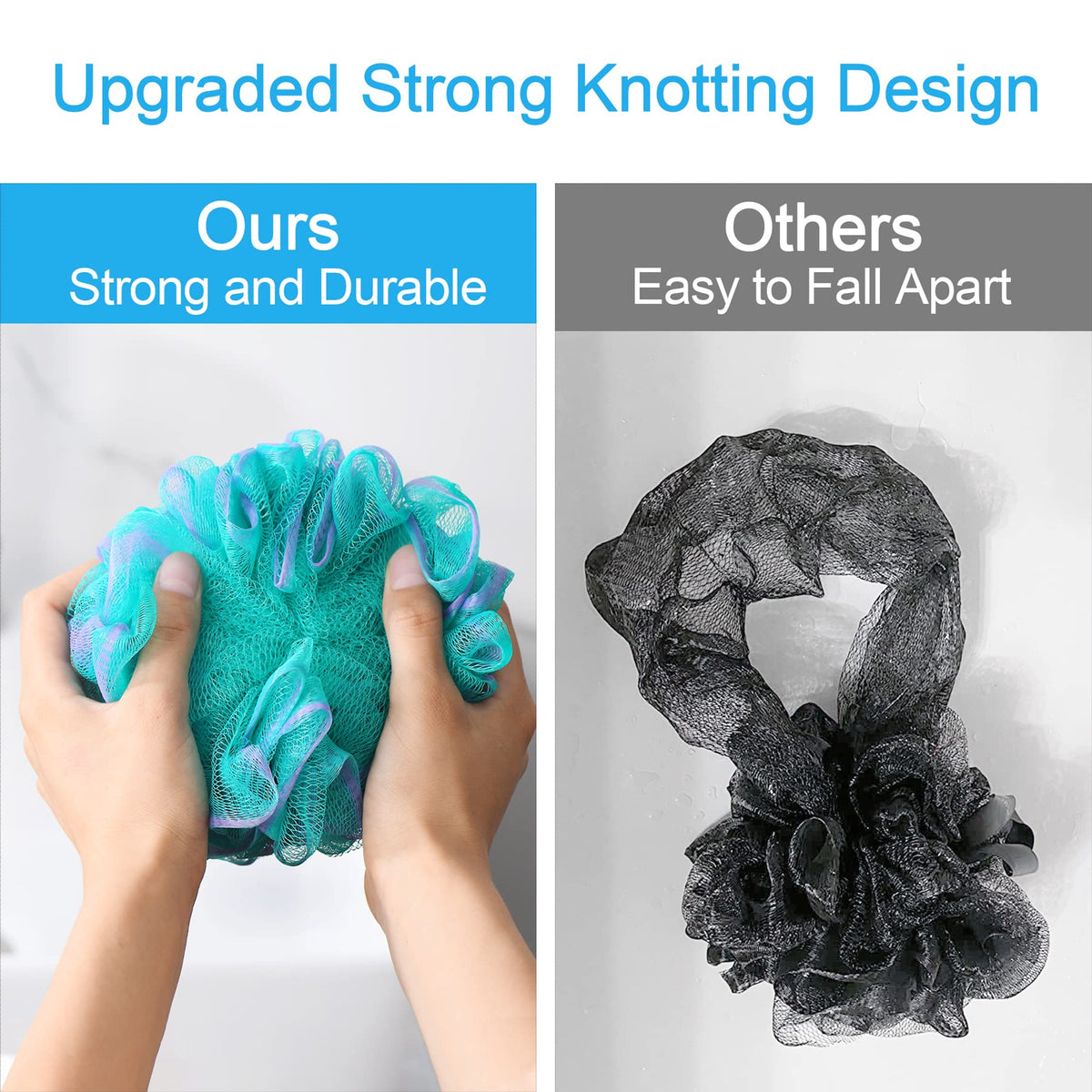 AmazerBath loofah held in hand to show 60g size and easy handling benefit