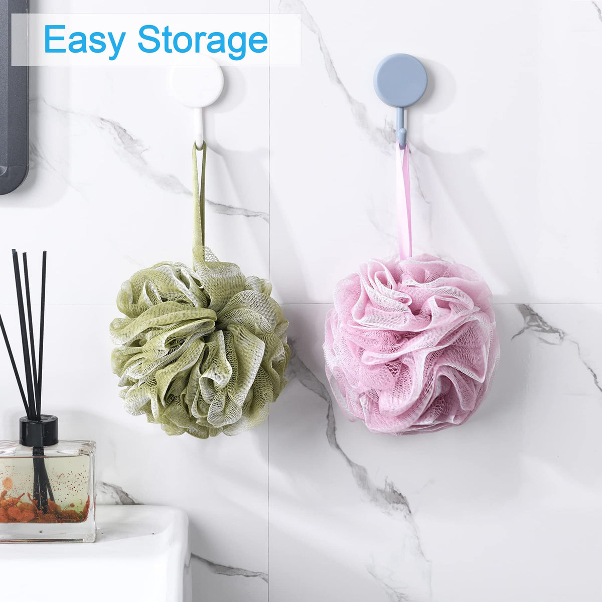 AmazerBath loofah placed in bathroom setting showing everyday use benefit