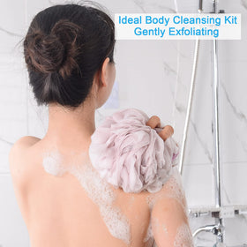 AmazerBath loofah held in hand showing large 75g size advantage