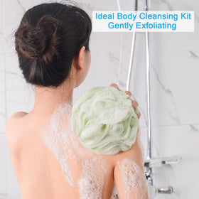 AmazerBath loofah in hand showing large 75g size for full-body coverage