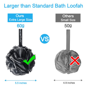 AmazerBath loofah held in hand for scale showing comfortable grip and size