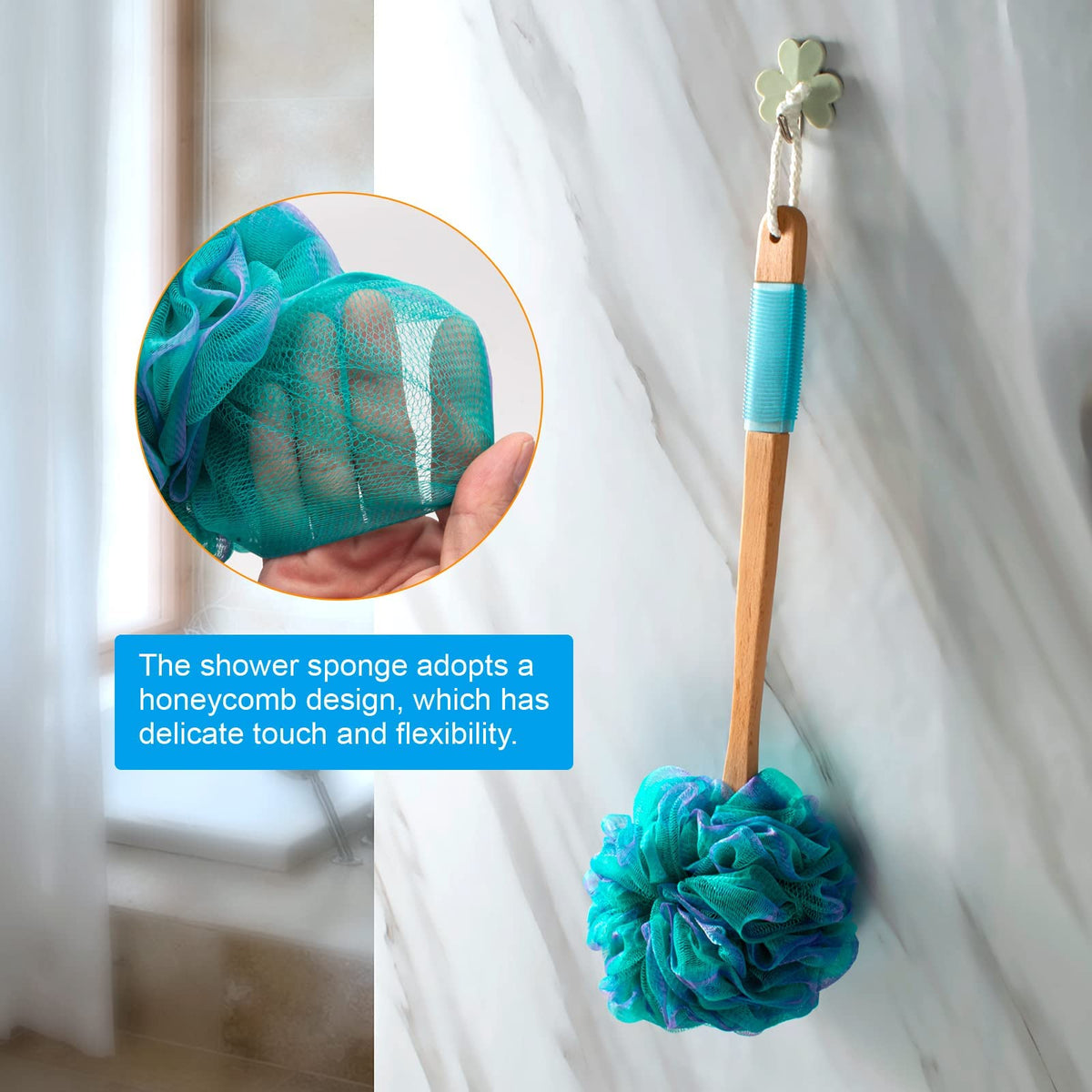 AmazerBath size comparison with ruler showing 17-inch handle for full-back access
