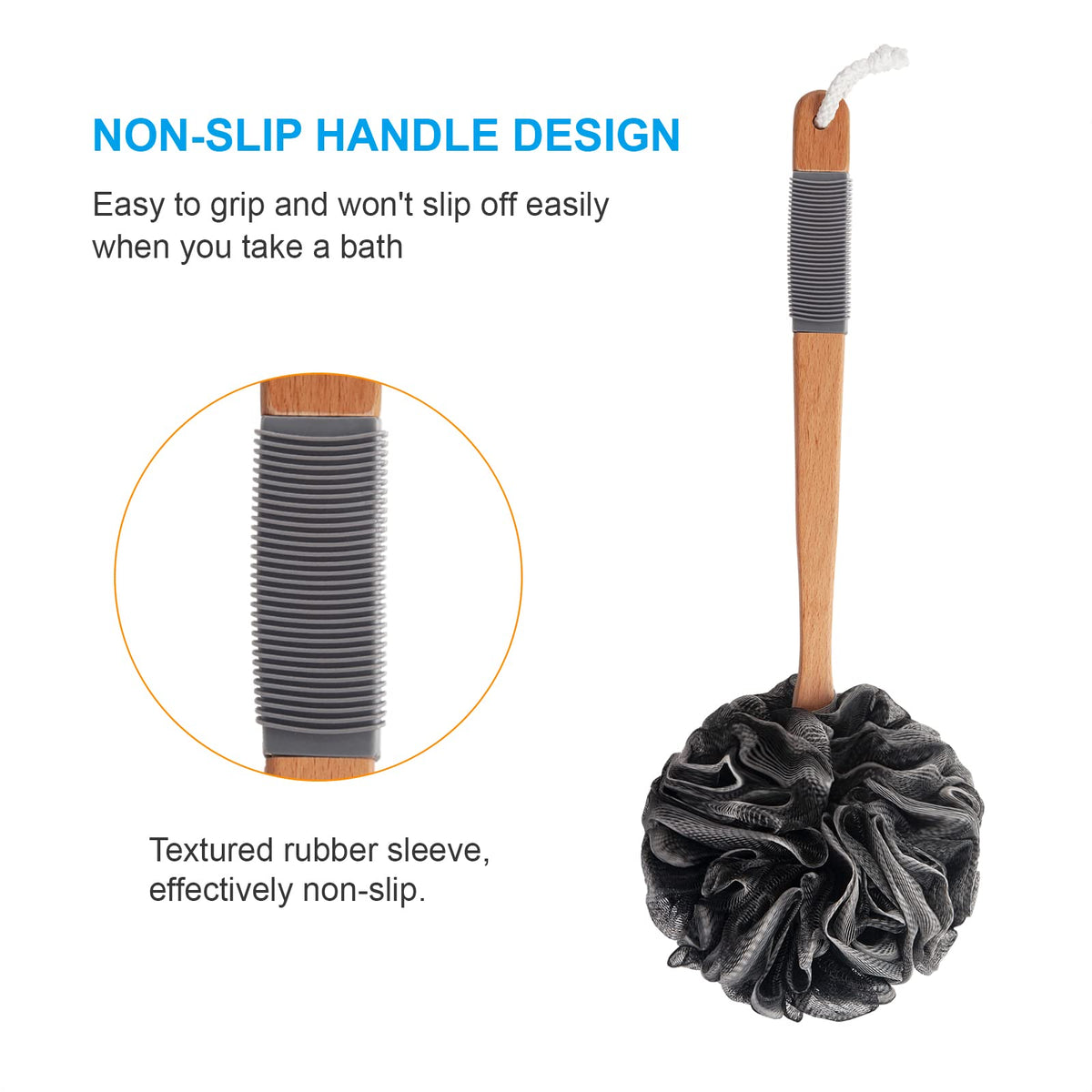 AmazerBath wooden handle knot close-up showing reinforced connection for durability benefit