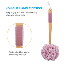 AmazerBath wooden handle detail showing durable beech wood and secure grip