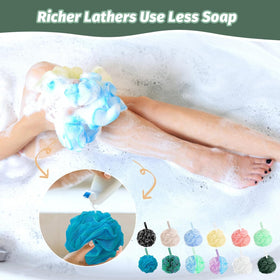 Amazerbst multi-color loofahs displayed together for easy family or guest use