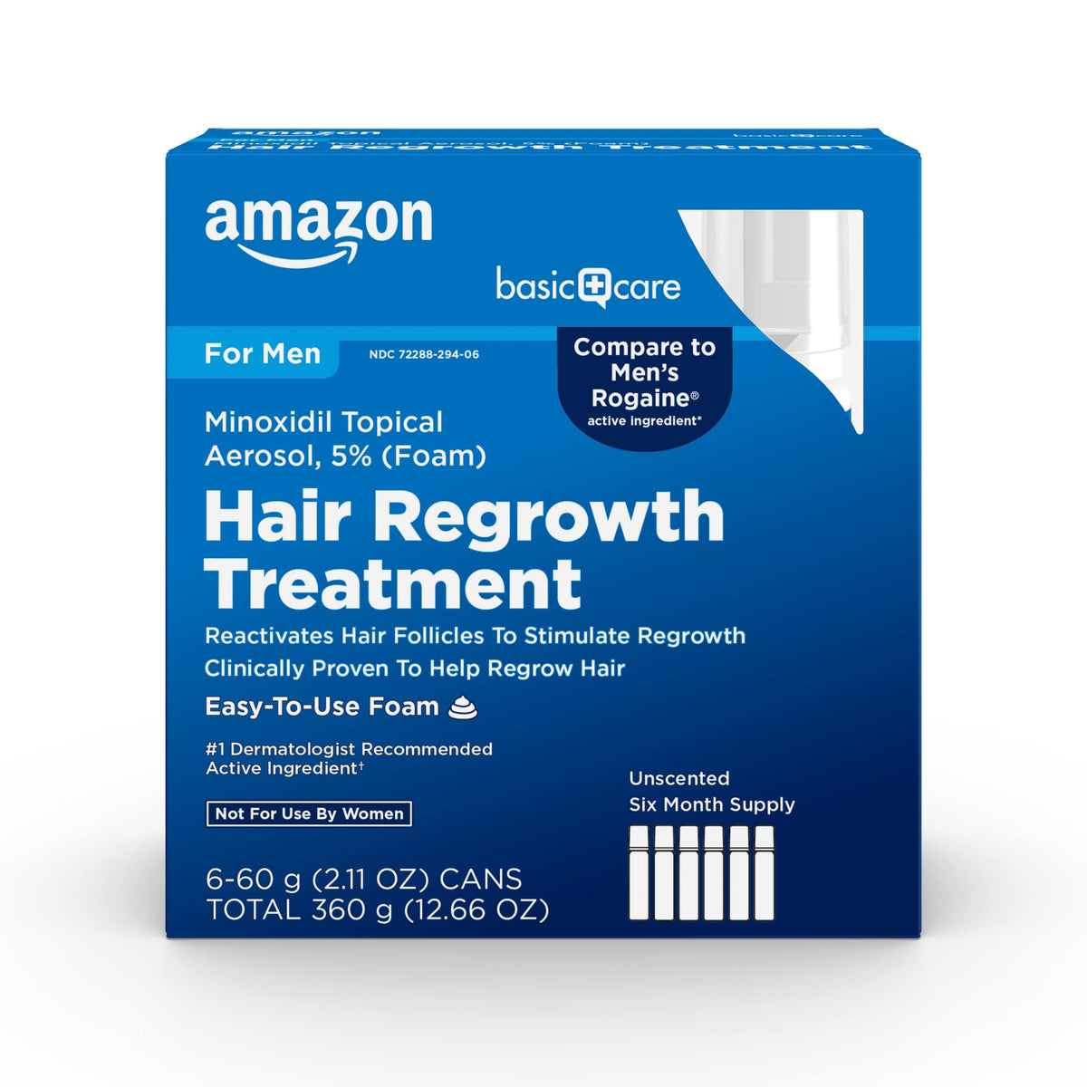 Amazon Basic Care front packaging showing 5% foam and unscented benefit