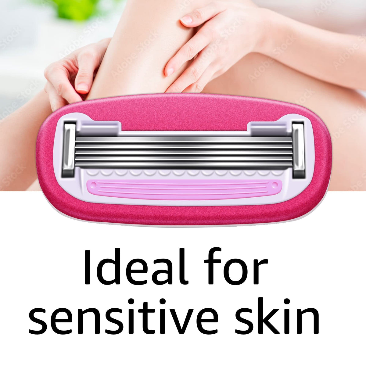 Amazon Basics five-blade cartridge detail illustrating blade alignment for a closer shave