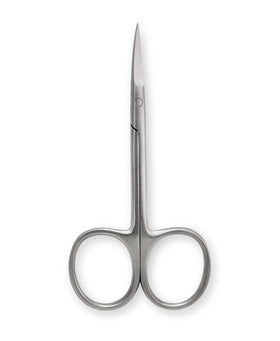 Amazon Basics close-up of stainless steel curved blades highlighting precision and sharpness