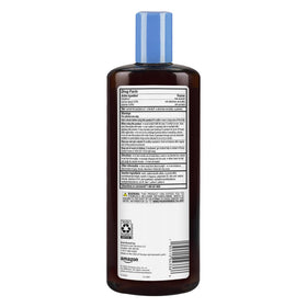 Amazon Basics close-up of product label emphasizing coal tar strength and usage benefit