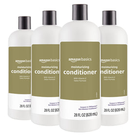 Amazon Basics conditioner front packaging showing bottle and volume, benefits soft hair
