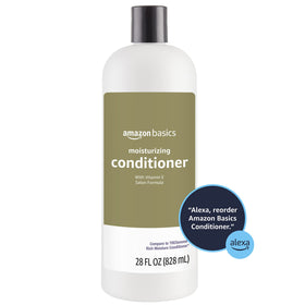 Amazon Basics conditioner applied in shower, demonstrating hydration and easier detangling