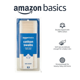 Amazon Basics close-up of double-tipped cotton swab texture for lint-free application