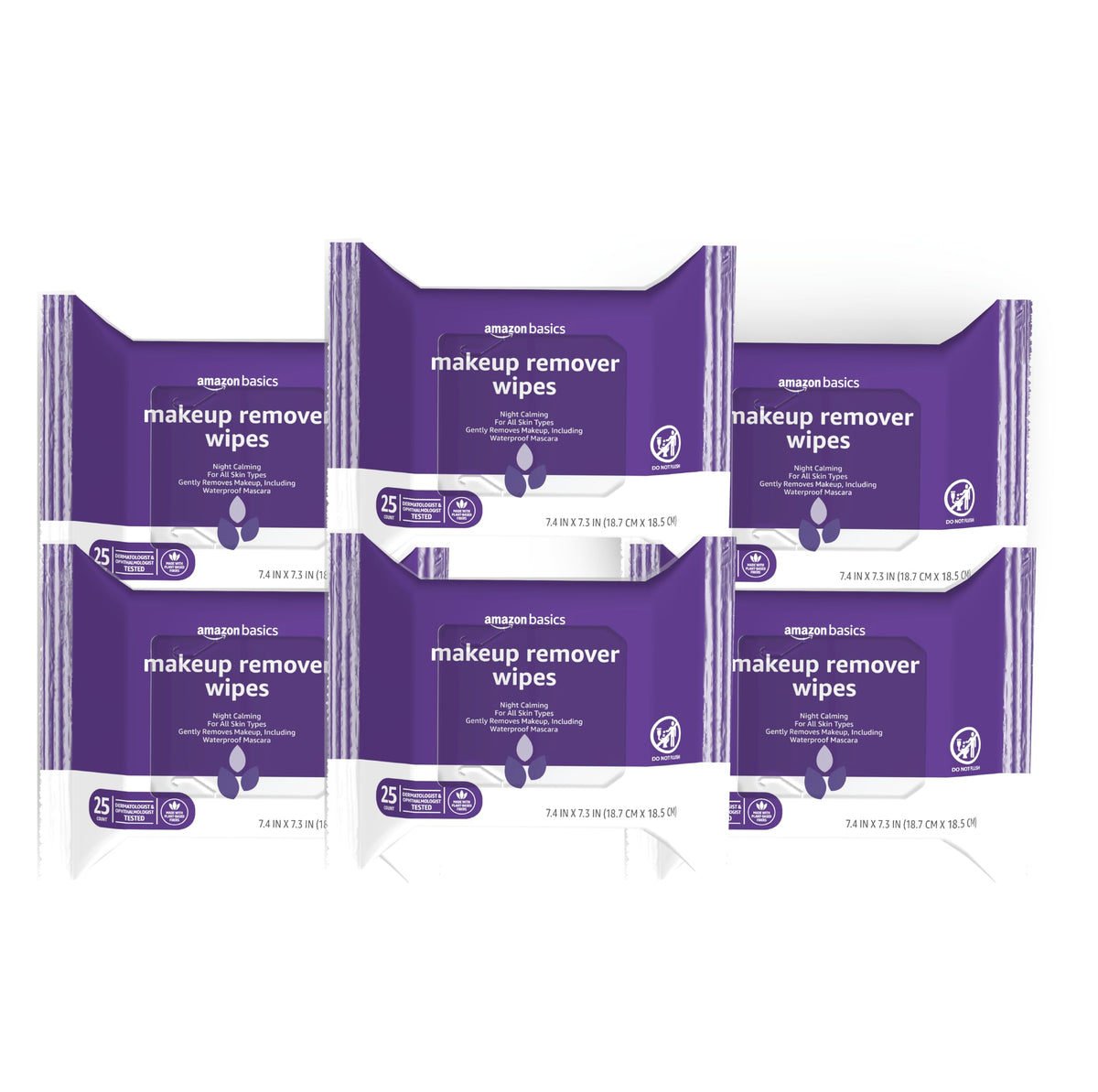 Amazon Basics front packaging showing six resealable 25-count packs for convenience