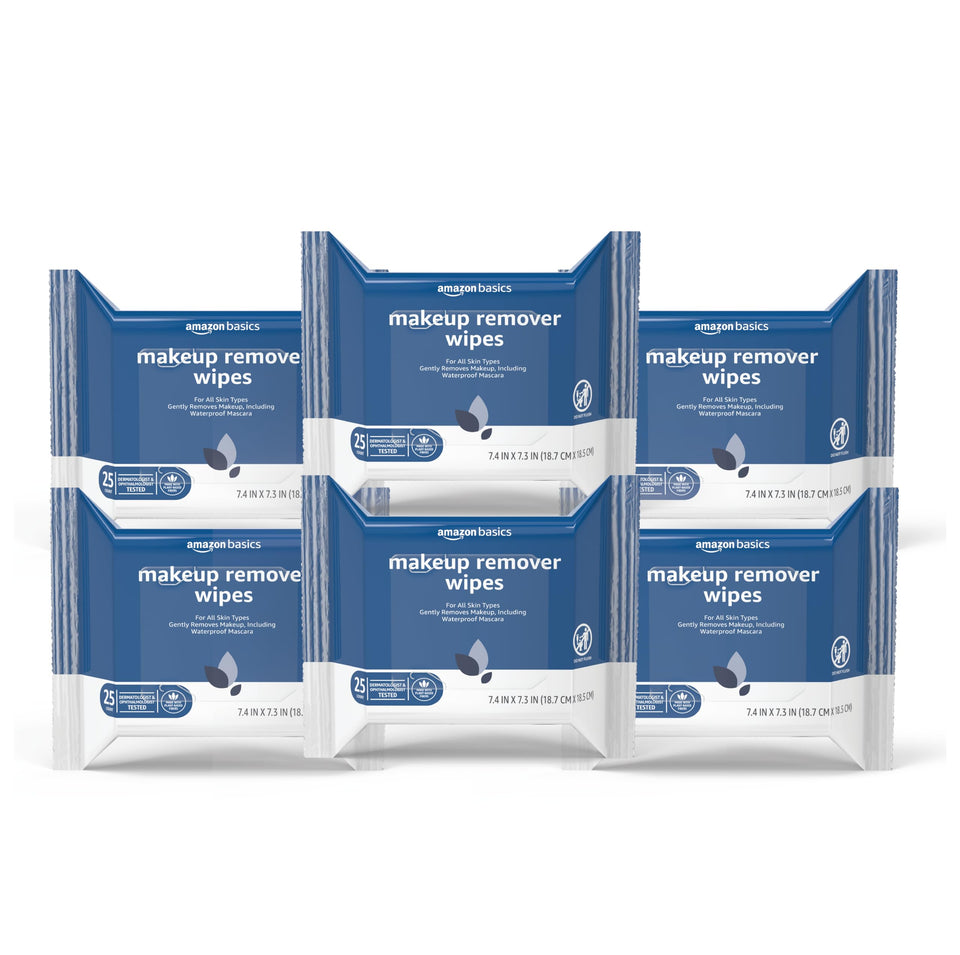 Amazon Basics front packaging showing six resealable 25-count packs and convenience