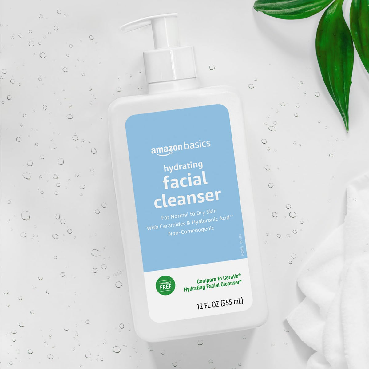 Amazon Basics cleanser on bathroom shelf suggesting daily routine convenience
