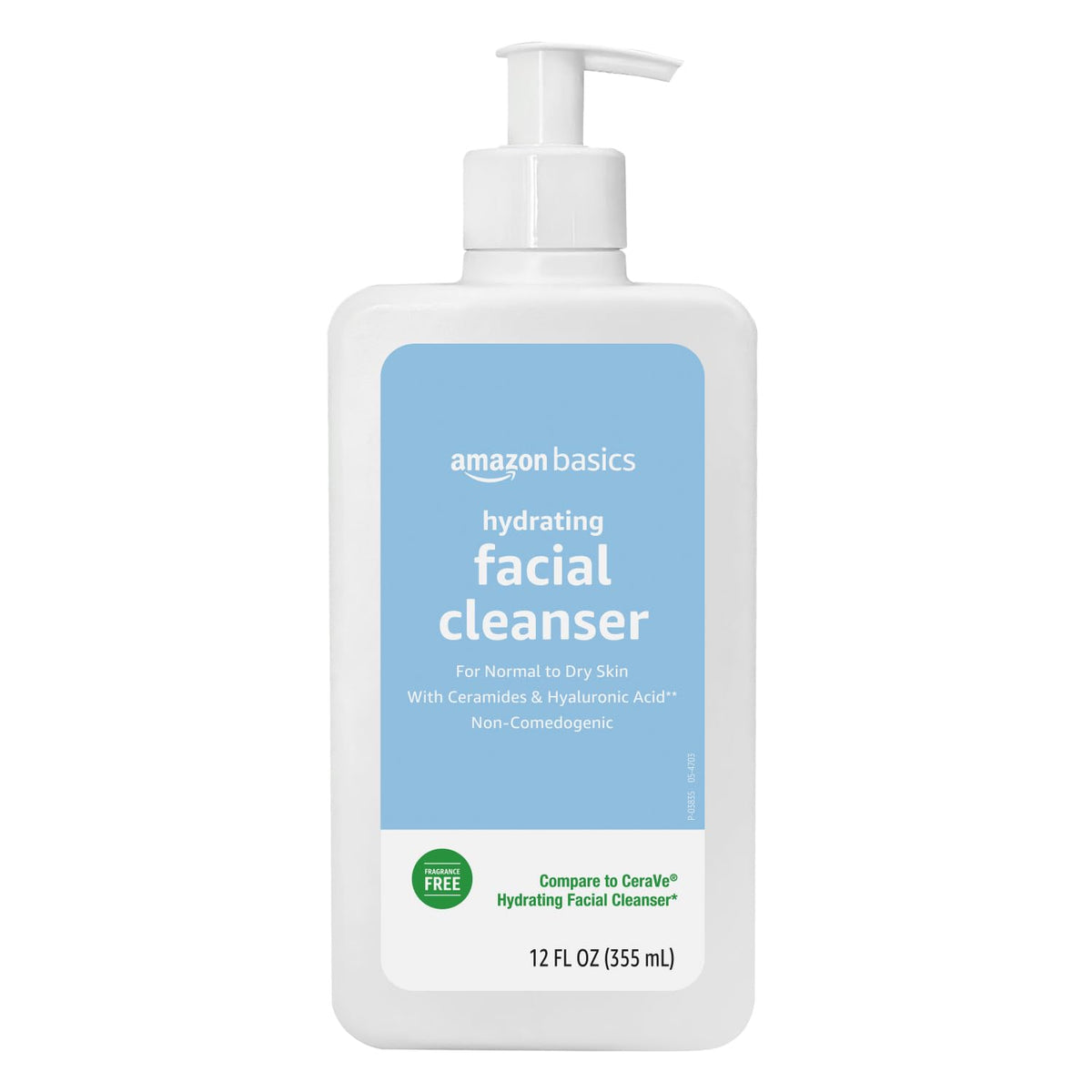 Amazon Basics cleanser front label showing size and fragrance-free benefit
