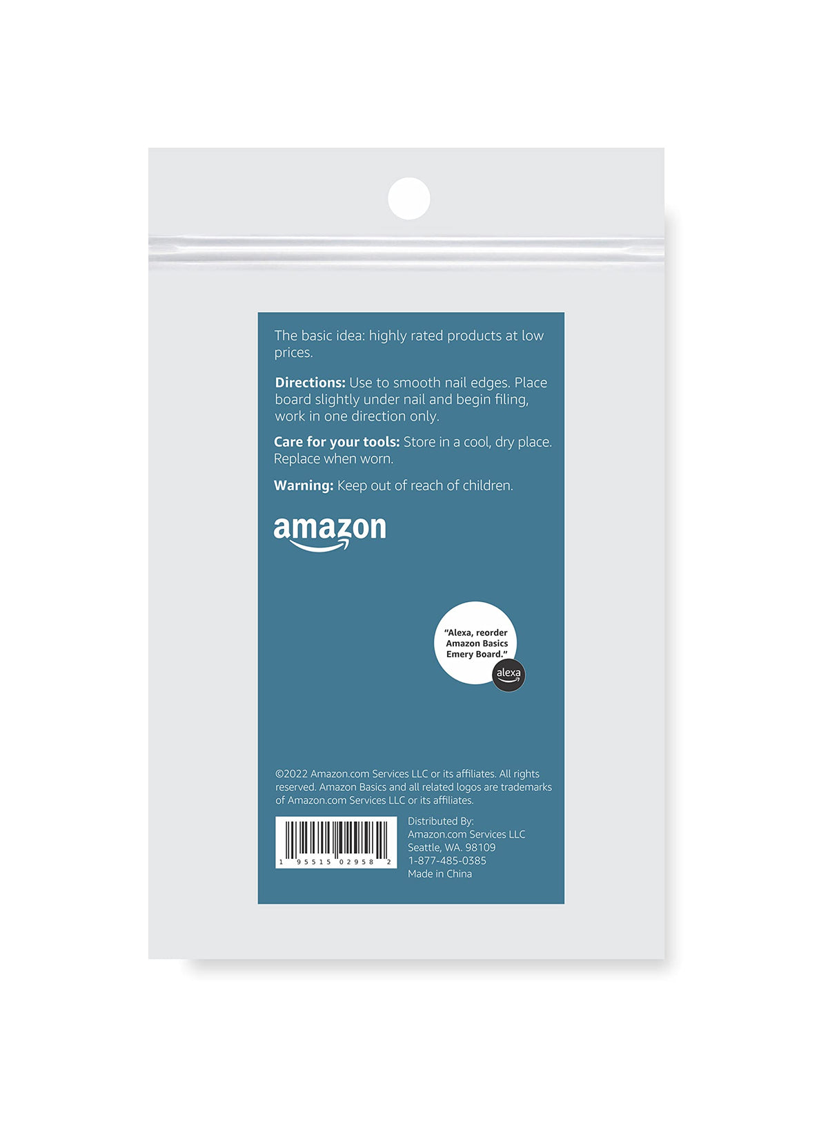 Amazon Basics nail file held in hand to show size and comfortable handling benefit