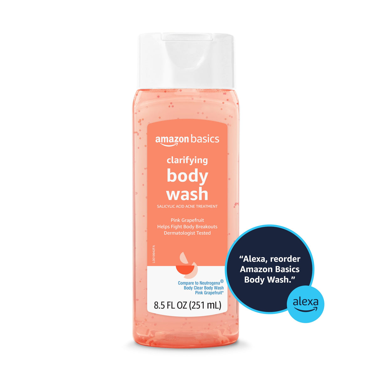 Amazon Basics ingredient label highlighting salicylic acid and vitamin C benefits