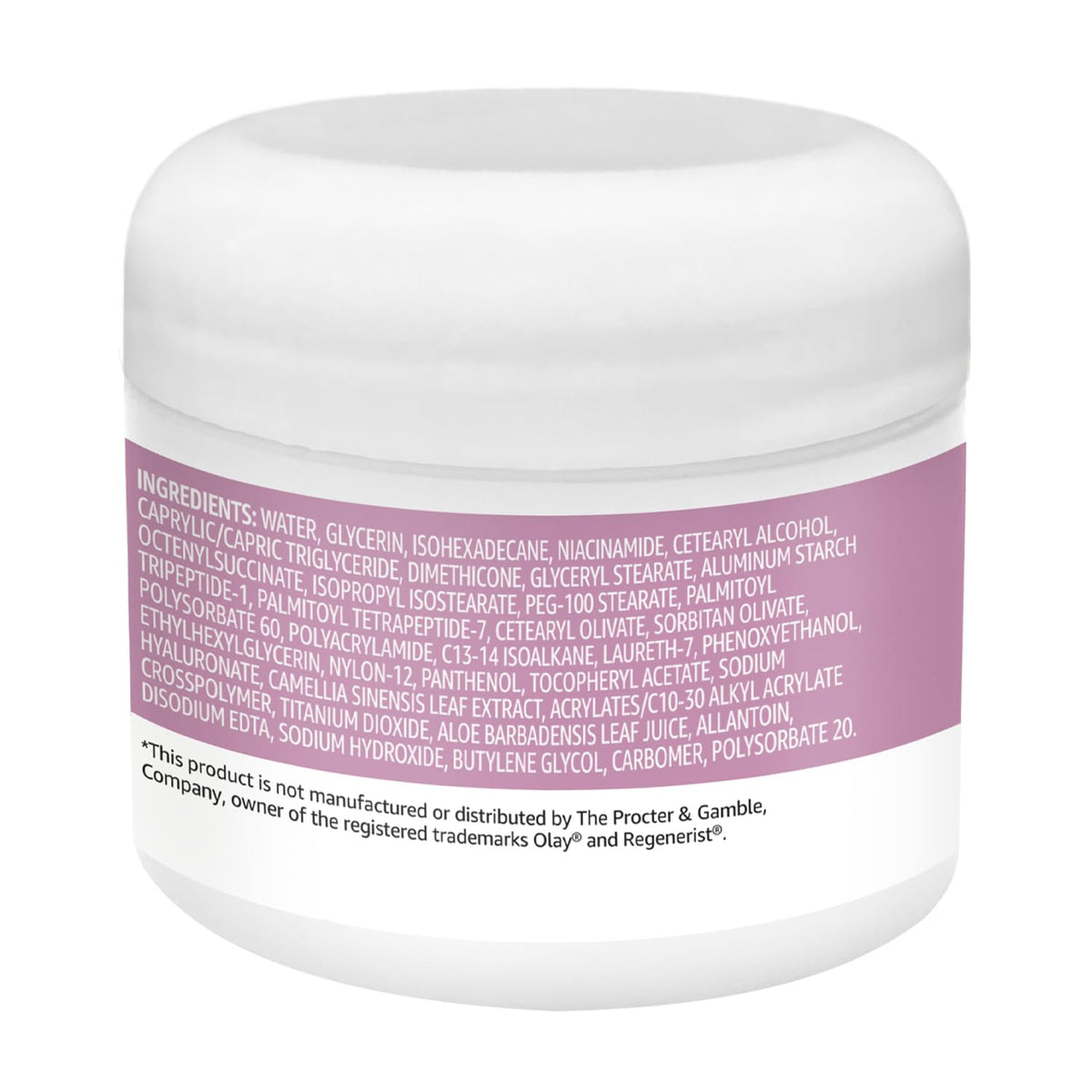 Amazon Basics jar label detail highlighting hyaluronic acid and fragrance-free formula