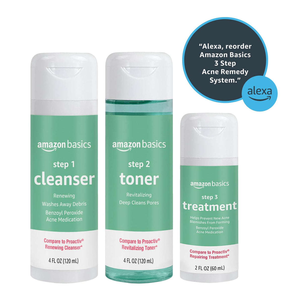 Amazon Basics products staged in a morning bathroom showing routine simplicity