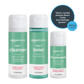 Amazon Basics products staged in a morning bathroom showing routine simplicity