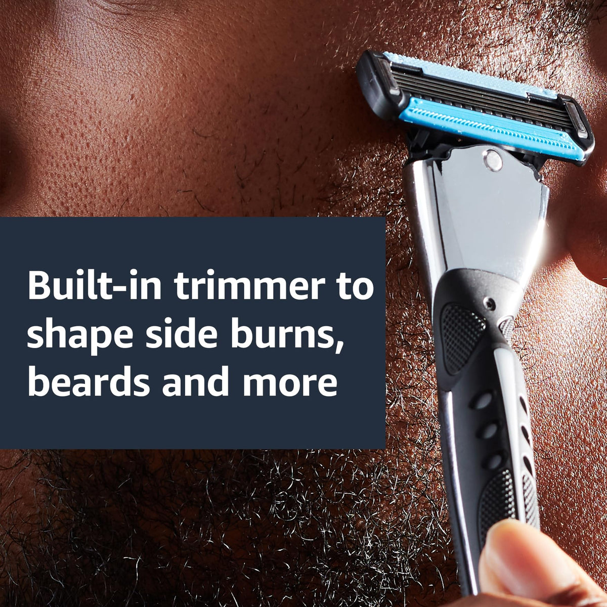 Amazon Basics razor and cartridges styled in bathroom to show ready-to-use grooming solution