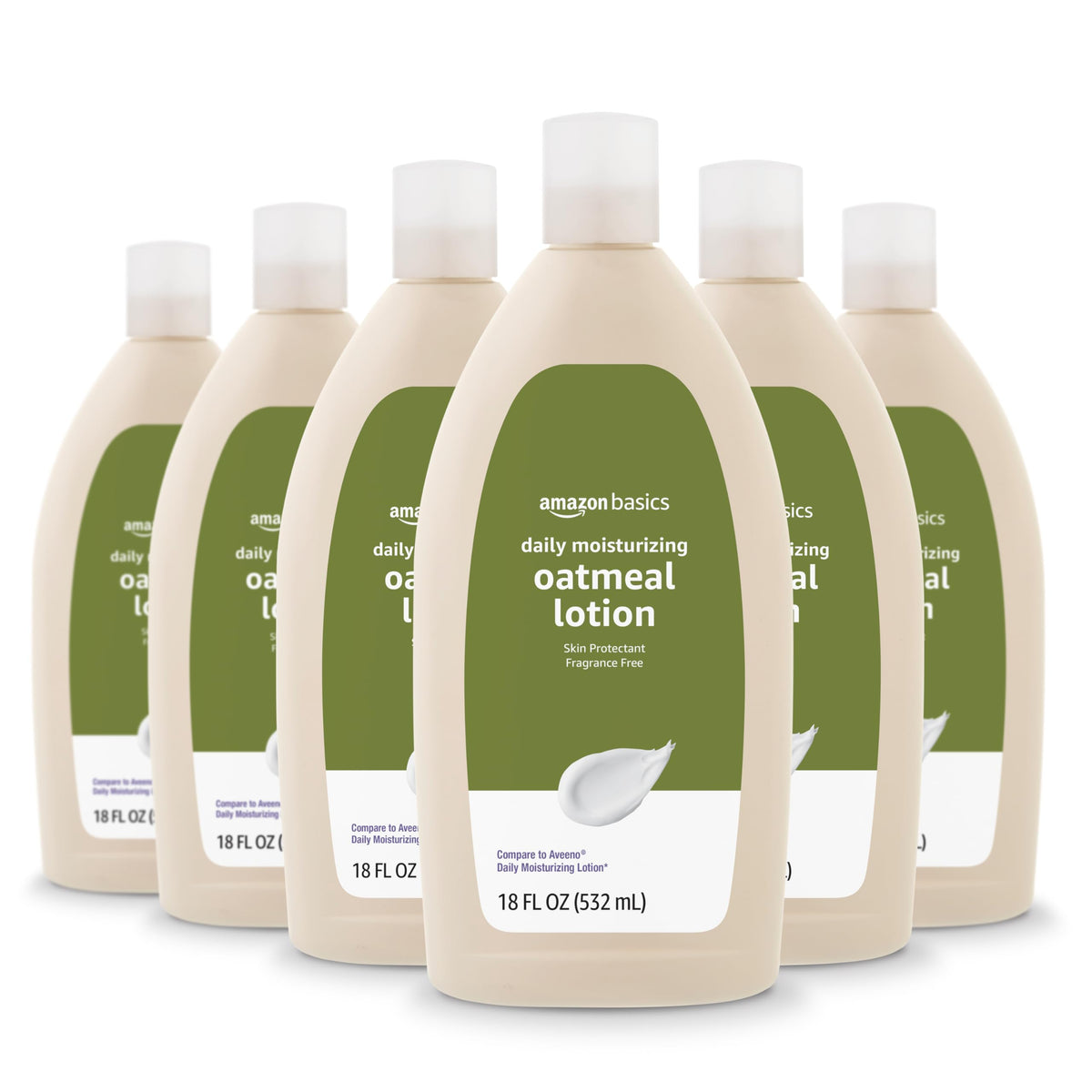 Amazon Basics front packaging showing six 18 fl oz bottles, value pack benefit