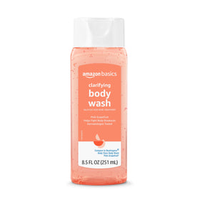 Amazon Basics front packaging showing 8.5 fl oz bottle and pink grapefruit scent benefits