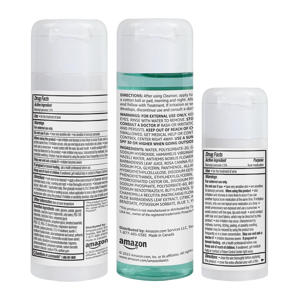 Three Amazon Basics bottles arranged on a bathroom counter for easy daily routine