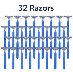 Amazon Basics single razor close-up showing blade and handle benefit
