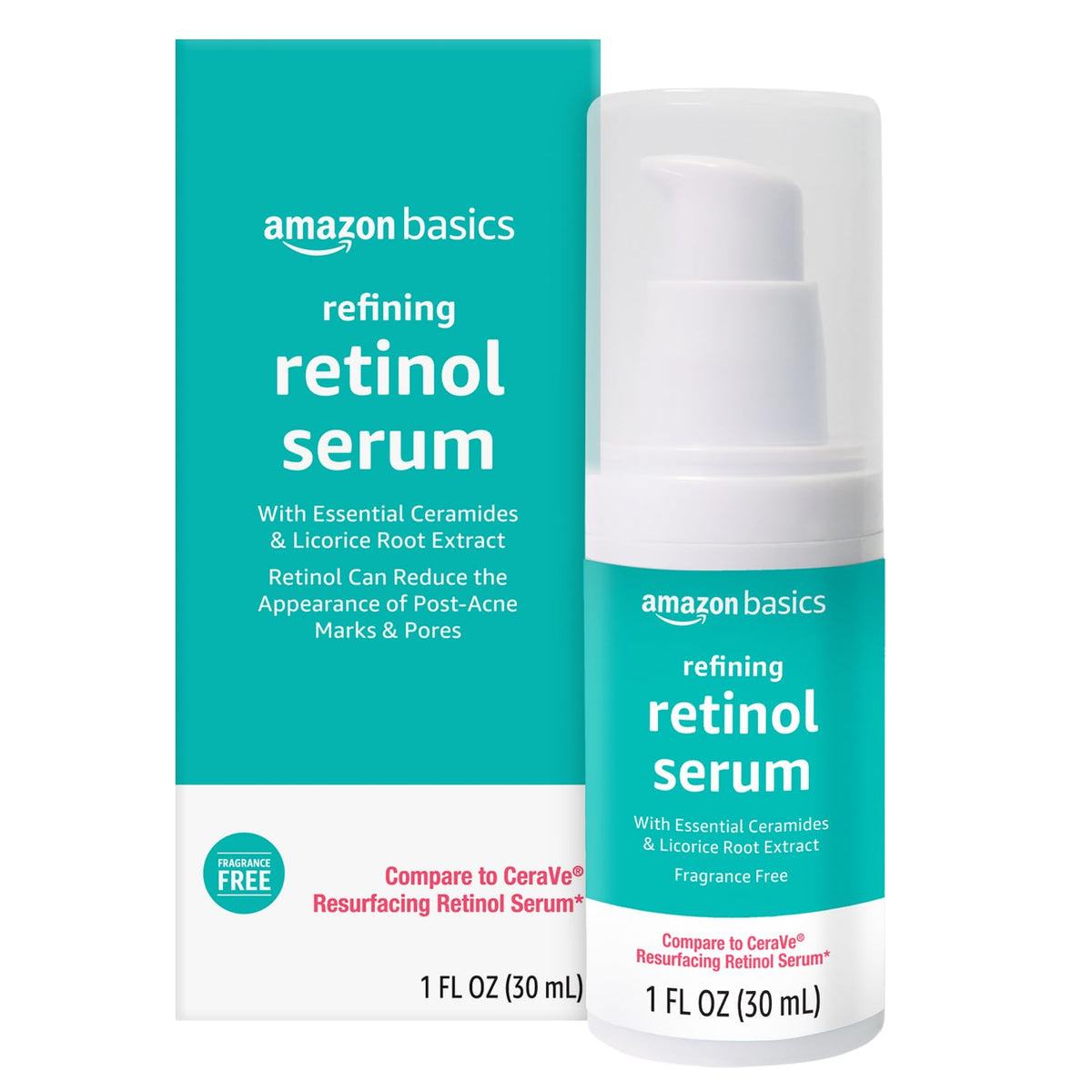 Amazon Basics front packaging showing bottle and easy-to-read label, clear product identification and benefit